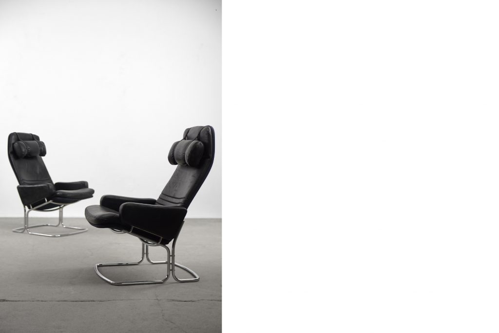 Scandinavian Black Leather Armchairs from Ire Mobel AB, 1970s, Set of 2