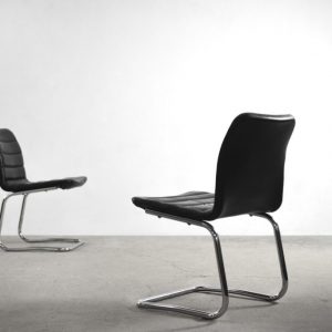 Minimalist Chrome & Black Leather Club Chairs from Pol International, 1960s, Set of 2