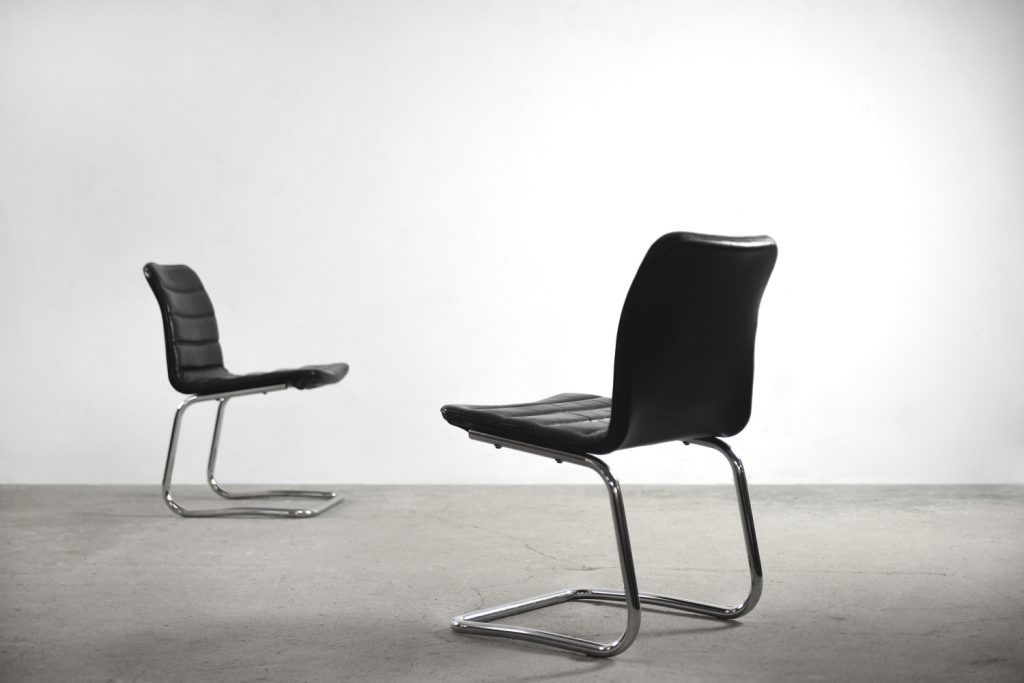 Minimalist Chrome & Black Leather Club Chairs from Pol International, 1960s, Set of 2