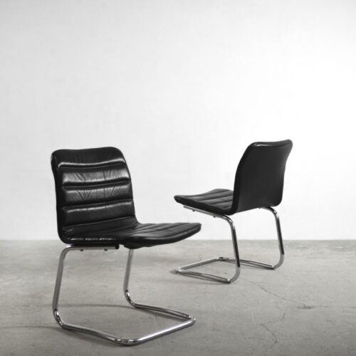 Minimalist Chrome & Black Leather Club Chairs from Pol International, 1960s, Set of 2