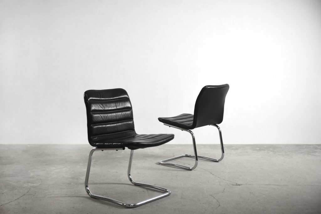 Minimalist Chrome & Black Leather Club Chairs from Pol International, 1960s, Set of 2