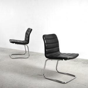 Minimalist Chrome & Black Leather Club Chairs from Pol International, 1960s, Set of 2