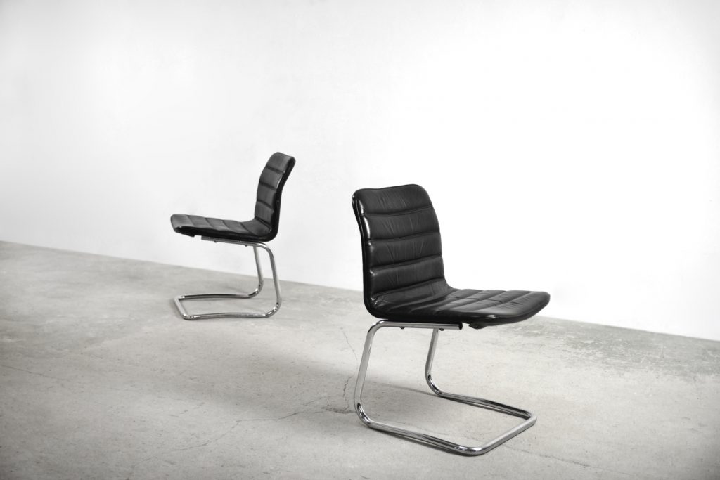 Minimalist Chrome & Black Leather Club Chairs from Pol International, 1960s, Set of 2