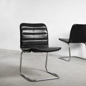 Minimalist Chrome & Black Leather Club Chairs from Pol International, 1960s, Set of 2