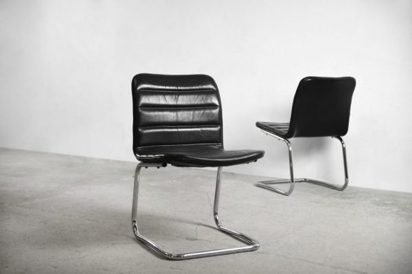 Minimalist Chrome & Black Leather Club Chairs from Pol International, 1960s, Set of 2 - Image 3