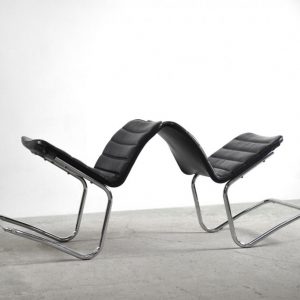 Minimalist Chrome & Black Leather Club Chairs from Pol International, 1960s, Set of 2