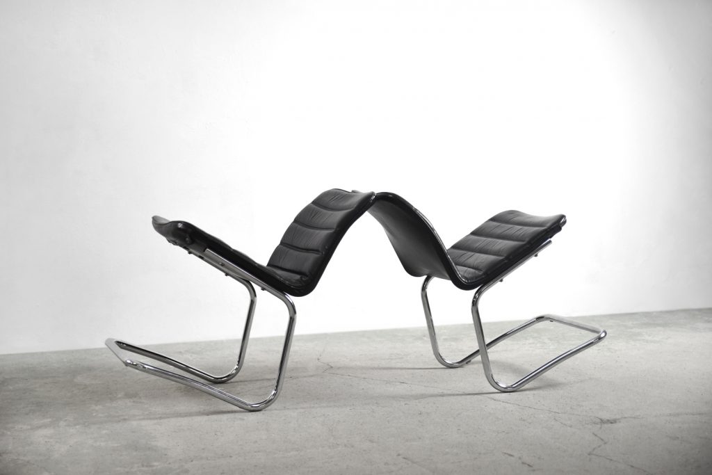 Minimalist Chrome & Black Leather Club Chairs from Pol International, 1960s, Set of 2
