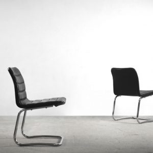 Minimalist Chrome & Black Leather Club Chairs from Pol International, 1960s, Set of 2