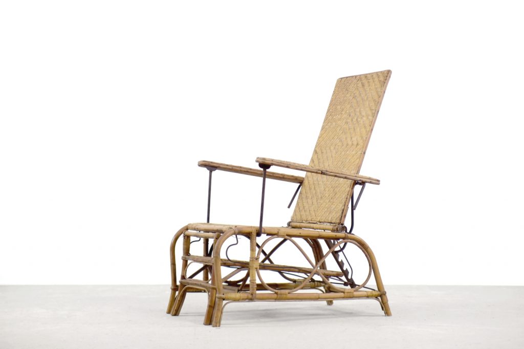 Vintage Bauhaus Rattan Chair with Ottoman by Erich Dieckmann, 1930s