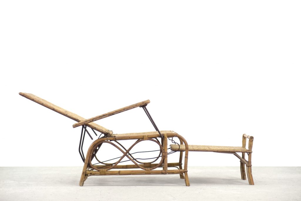 Vintage Bauhaus Rattan Chair with Ottoman by Erich Dieckmann, 1930s