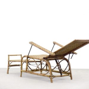 Vintage Bauhaus Rattan Chair with Ottoman by Erich Dieckmann, 1930s
