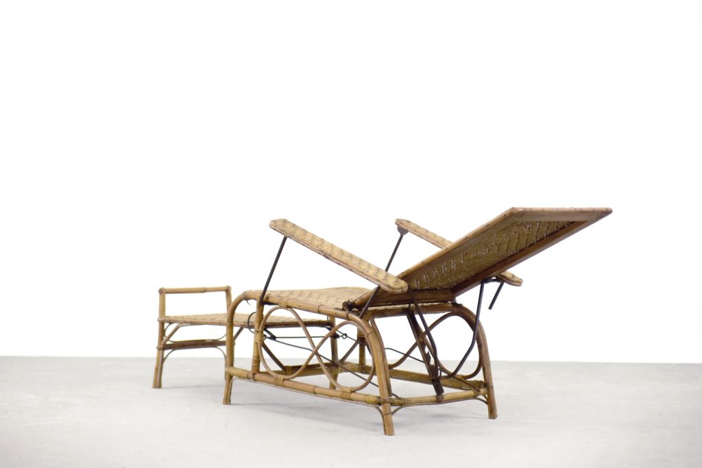 Vintage Bauhaus Rattan Chair with Ottoman by Erich Dieckmann, 1930s