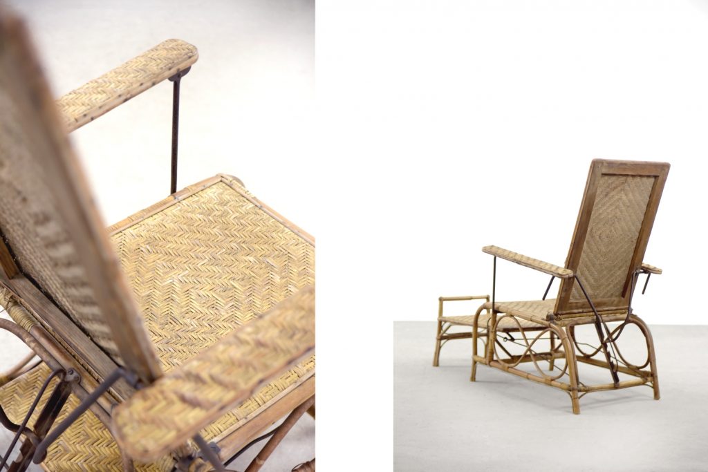 Vintage Bauhaus Rattan Chair with Ottoman by Erich Dieckmann, 1930s