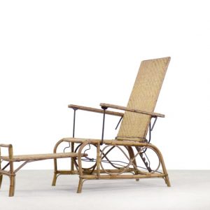 Vintage Bauhaus Rattan Chair with Ottoman by Erich Dieckmann, 1930s