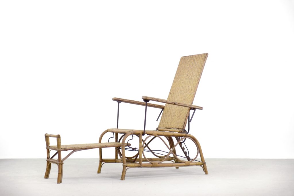 Vintage Bauhaus Rattan Chair with Ottoman by Erich Dieckmann, 1930s