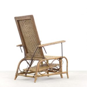 Vintage Bauhaus Rattan Chair with Ottoman by Erich Dieckmann, 1930s