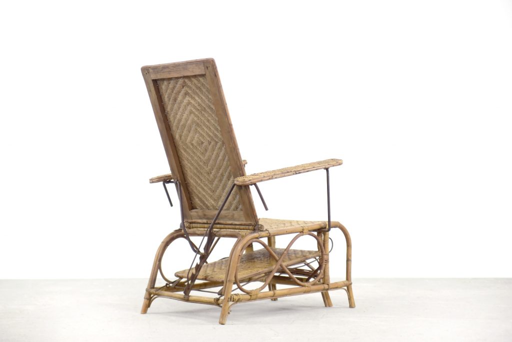 Vintage Bauhaus Rattan Chair with Ottoman by Erich Dieckmann, 1930s