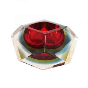 1960s Astonishing red and blue ashtray or catchall by Flavio Poli for Seguso