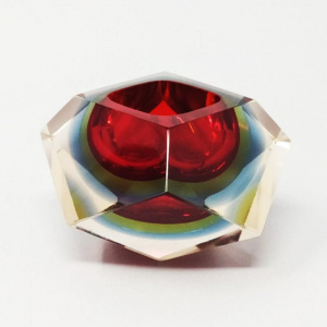 1960s Astonishing red and blue ashtray or catchall by Flavio Poli for Seguso