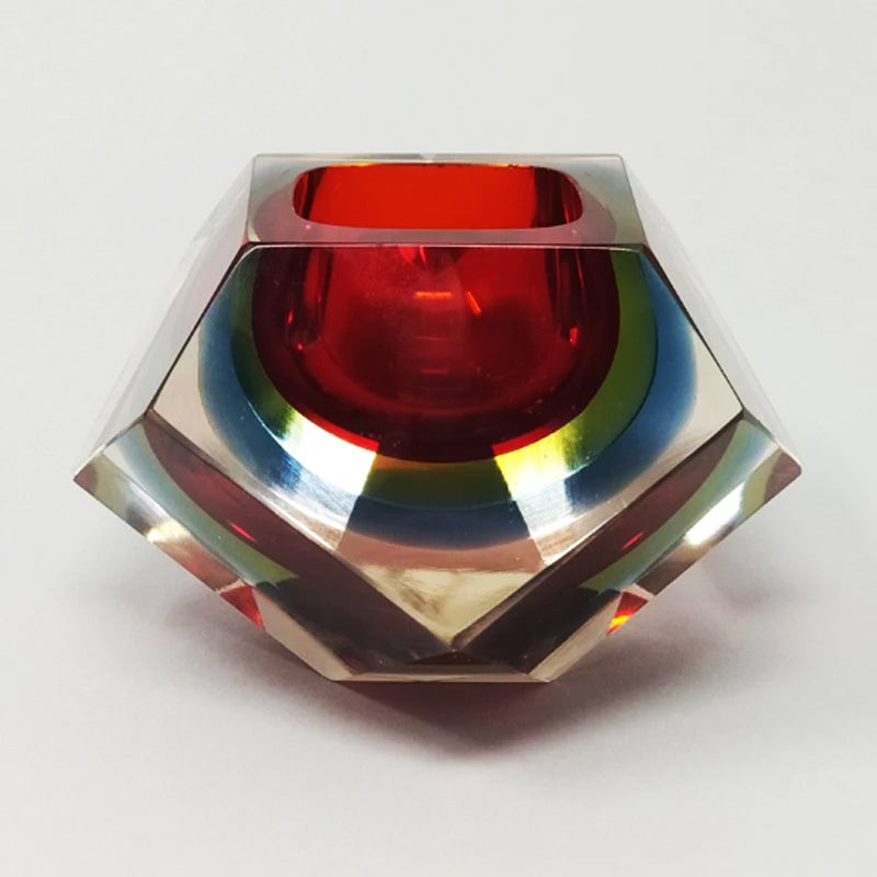 1960s Astonishing red and blue ashtray or catchall by Flavio Poli for Seguso