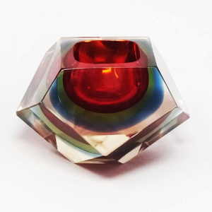 1960s Astonishing red and blue ashtray or catchall by Flavio Poli for Seguso