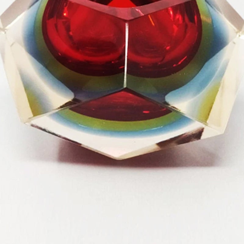 1960s Astonishing red and blue ashtray or catchall by Flavio Poli for Seguso