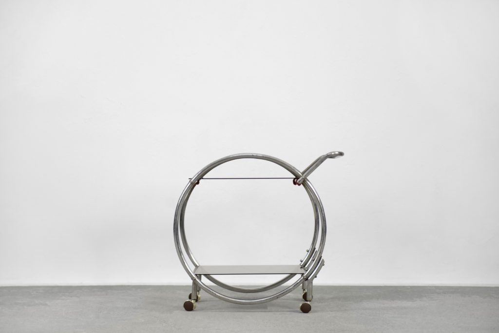 Vintage Art Déco Chrome and Glass Round Bar Cart, 1930s