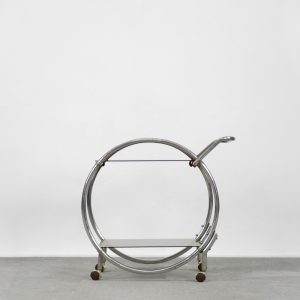 Vintage Art Déco Chrome and Glass Round Bar Cart, 1930s