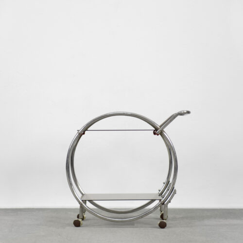 Vintage Art Déco Chrome and Glass Round Bar Cart, 1930s