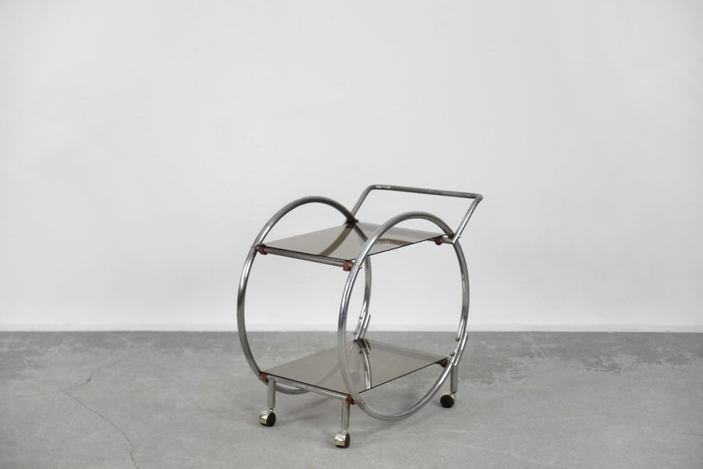 Vintage Art Déco Chrome and Glass Round Bar Cart, 1930s