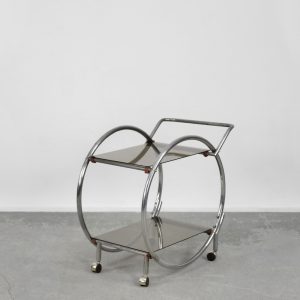 Vintage Art Déco Chrome and Glass Round Bar Cart, 1930s