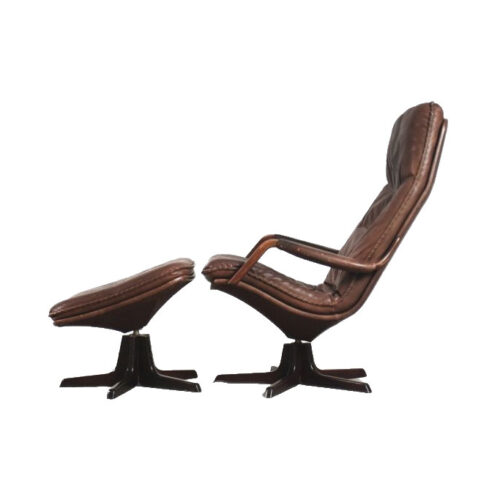 Danish Leather Adjustable Easy Chair & Ottoman Set from Berg Furniture, 1970s