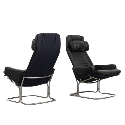 Scandinavian Black Leather Armchairs from Ire Mobel AB, 1970s, Set of 2