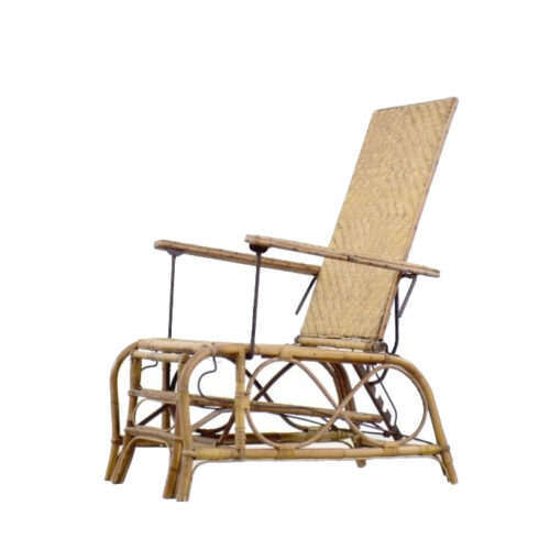 Vintage Bauhaus Rattan Chair with Ottoman by Erich Dieckmann, 1930s