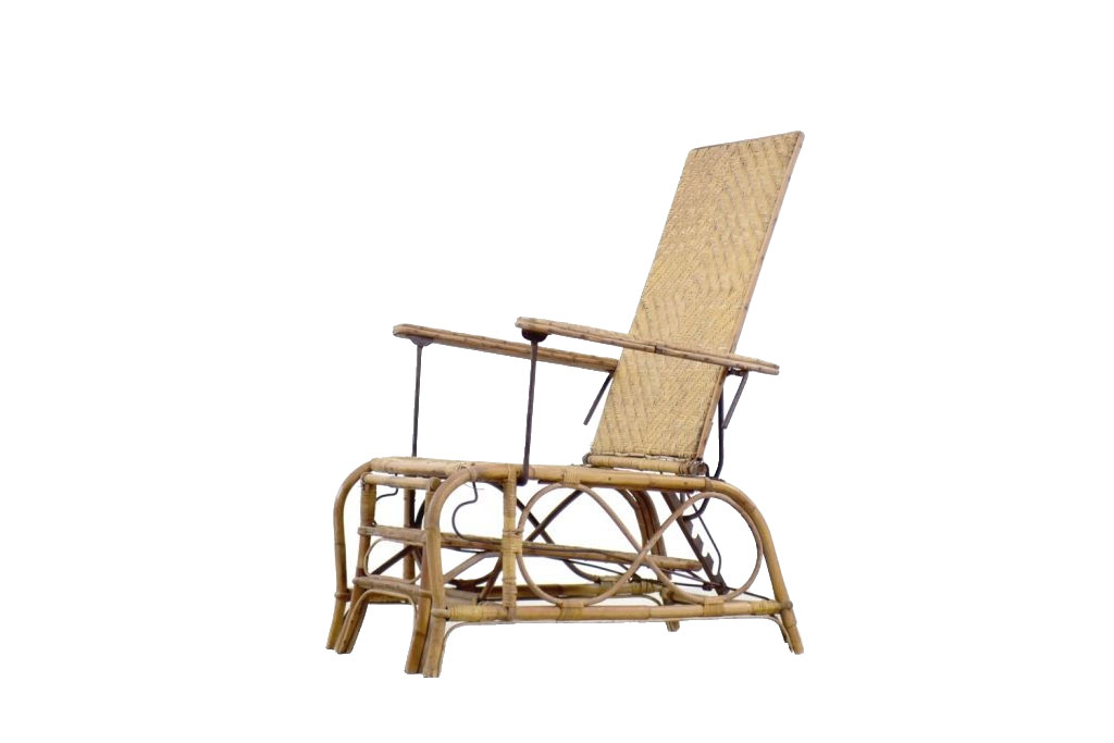 Vintage Bauhaus Rattan Chair with Ottoman by Erich Dieckmann, 1930s