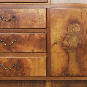 Walnut and Burl Swedish Buffet with Glass Vitrine, 1940s