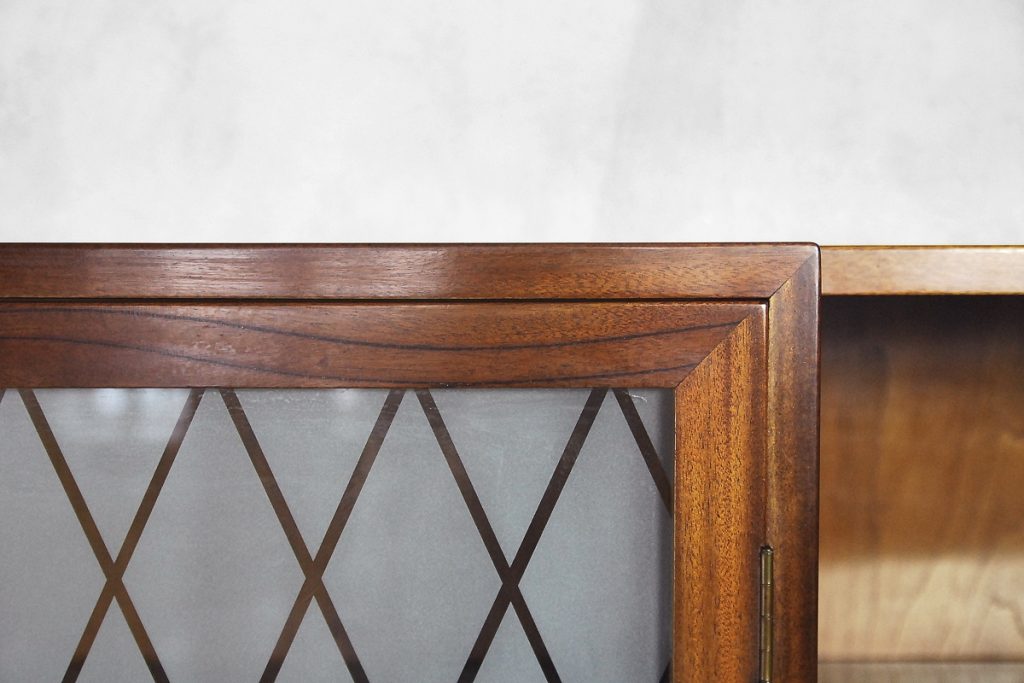 Walnut and Burl Swedish Buffet with Glass Vitrine, 1940s