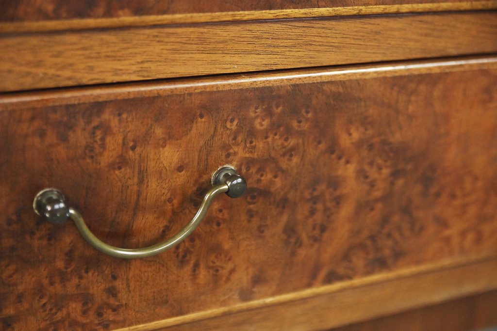 Walnut and Burl Swedish Buffet with Glass Vitrine, 1940s