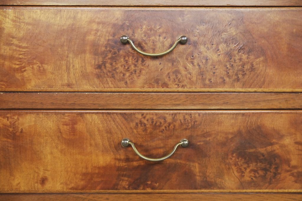 Walnut and Burl Swedish Buffet with Glass Vitrine, 1940s