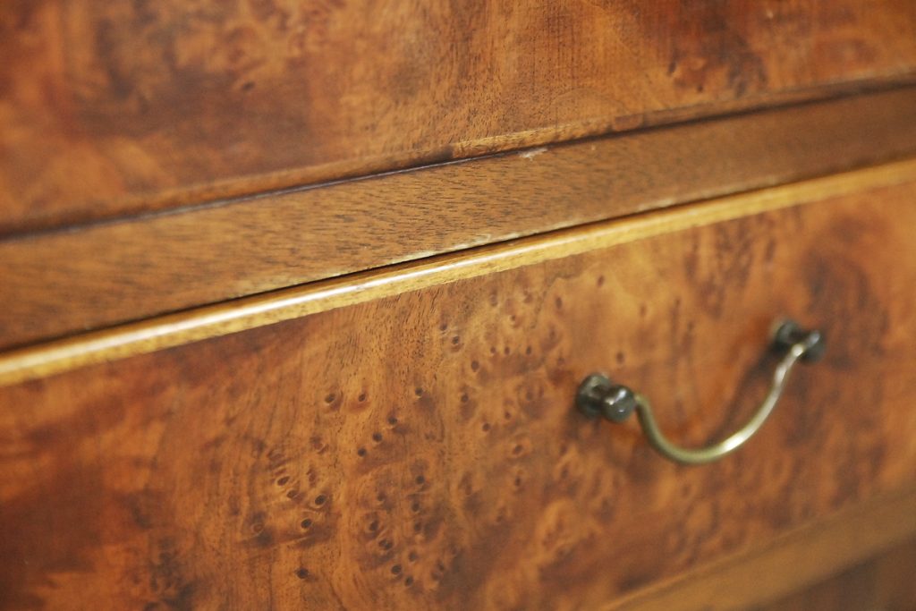 Walnut and Burl Swedish Buffet with Glass Vitrine, 1940s