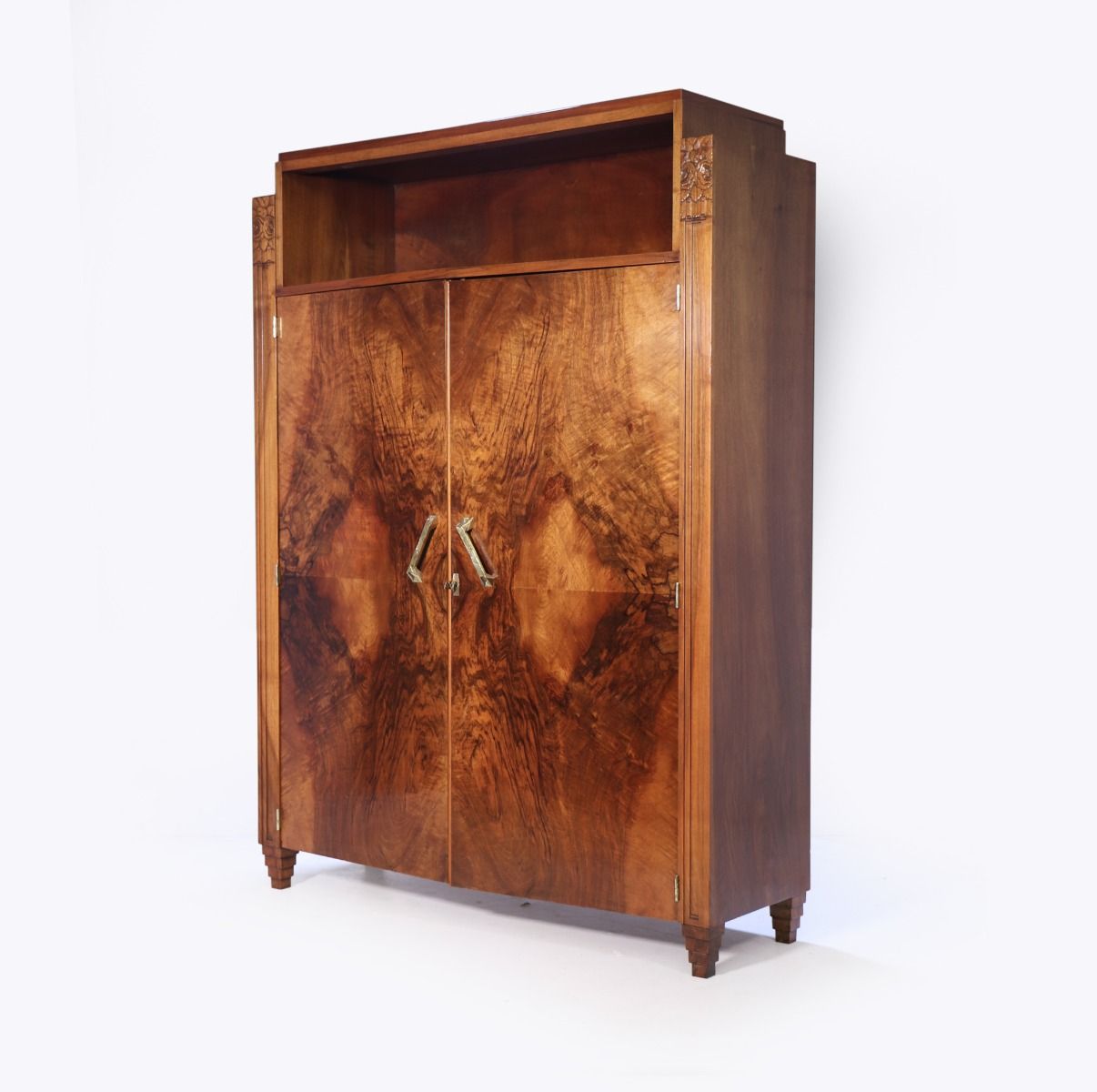 French Art Deco Walnut Library Bookcase