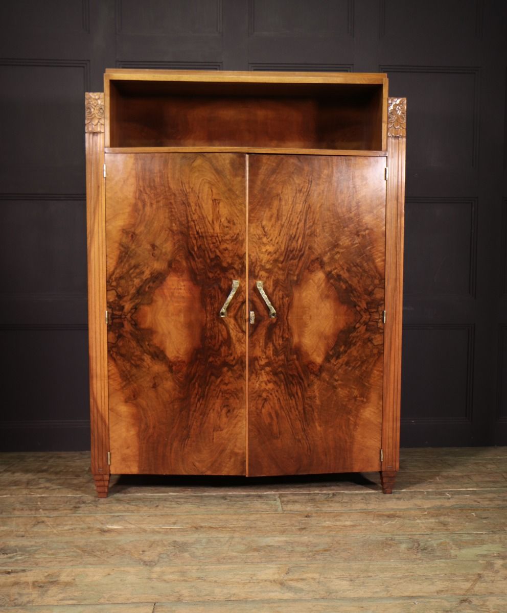 French Art Deco Walnut Library Bookcase