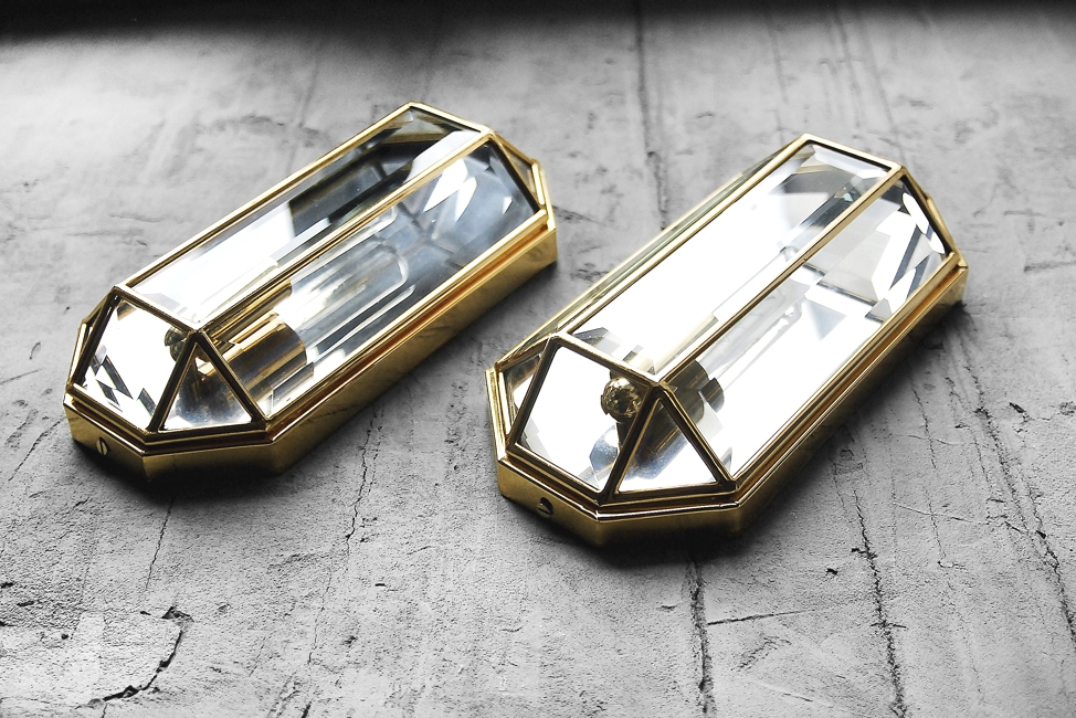 Geometric Mid-Century Modern Sconces in Brass, 1970s