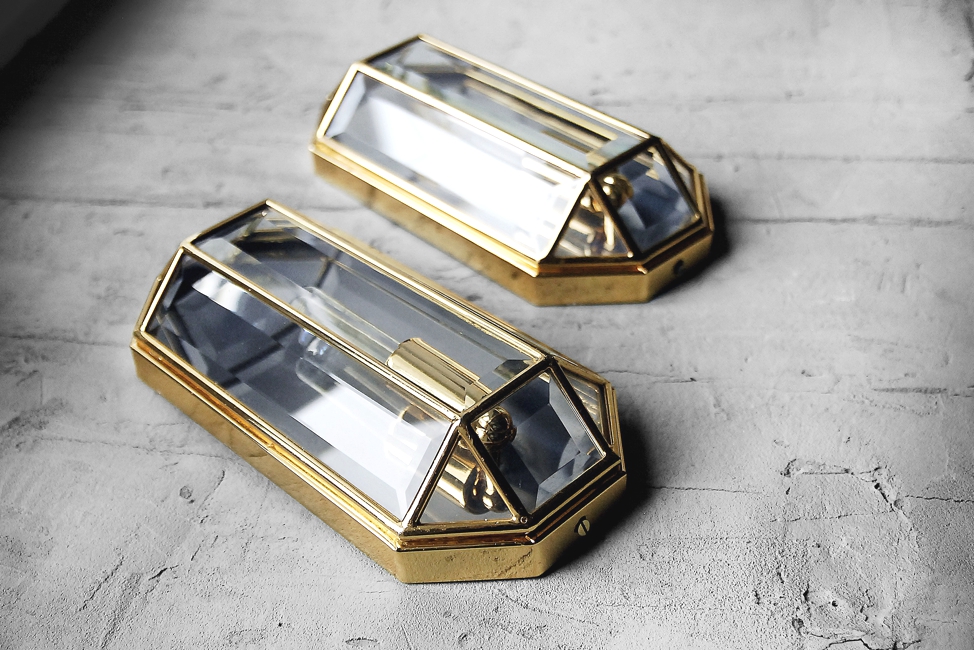 Geometric Mid-Century Modern Sconces in Brass, 1970s