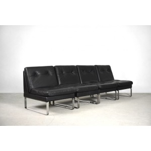 Minimalist German Leather & Chrome Modular Sofa from Klöber, 1980s