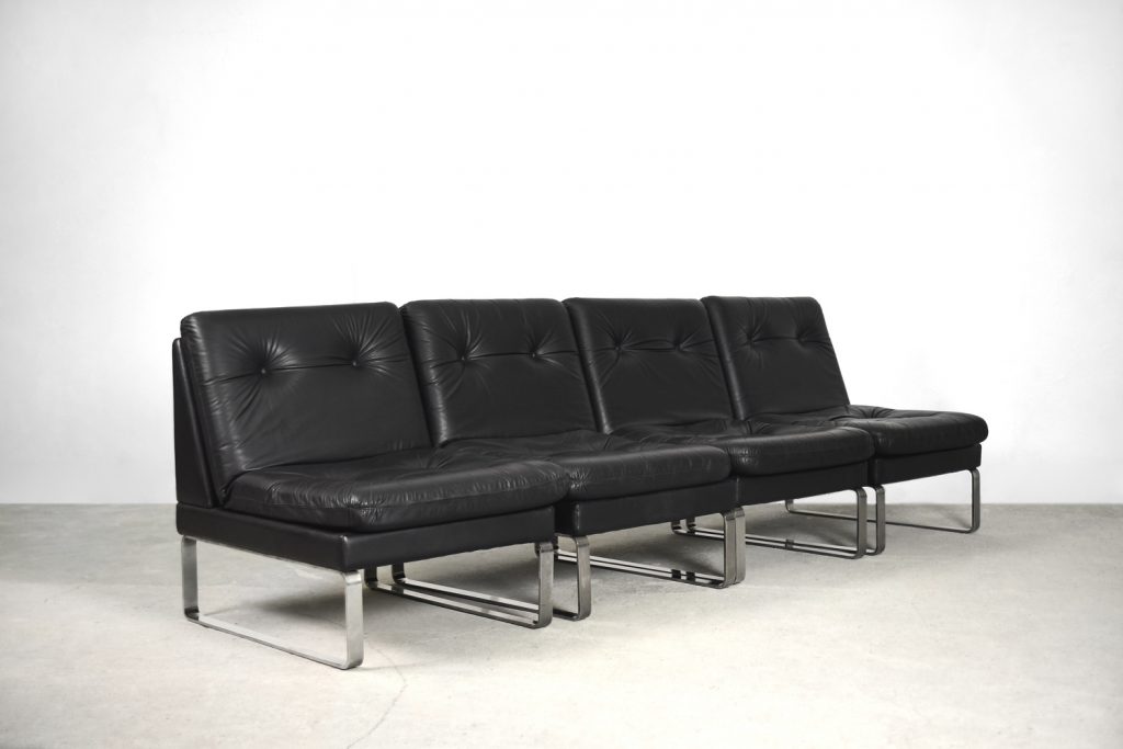 Minimalist German Leather & Chrome Modular Sofa from Klöber, 1980s