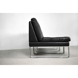 Minimalist German Leather & Chrome Modular Sofa from Klöber, 1980s