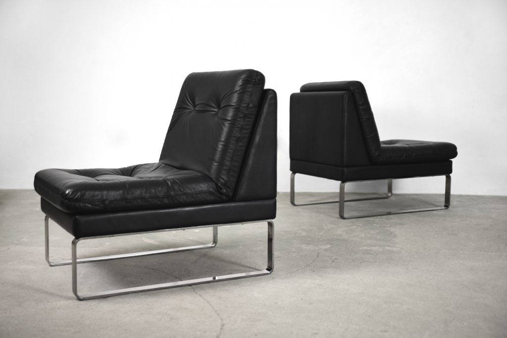 Minimalist German Leather & Chrome Modular Sofa from Klöber, 1980s