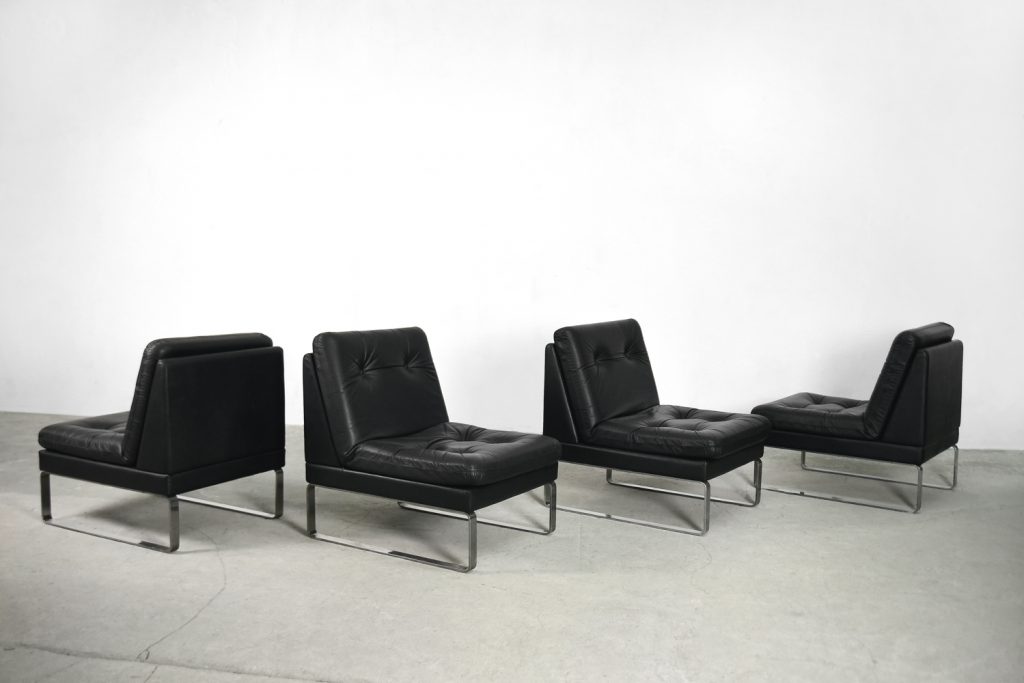 Minimalist German Leather & Chrome Modular Sofa from Klöber, 1980s