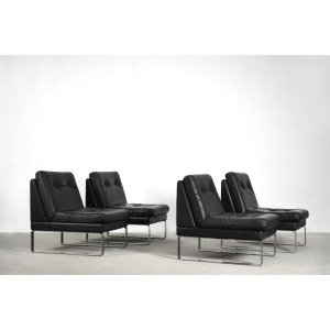 Minimalist German Leather & Chrome Modular Sofa from Klöber, 1980s